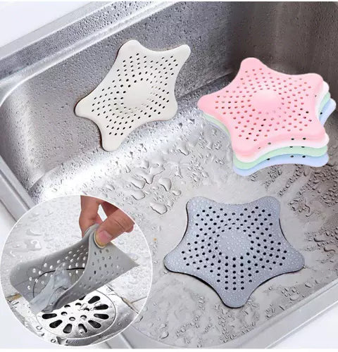 Silicone Star Rubber Sink Drainer Strainer Hair Stopper Five Star Hair Catcher Easy To Install Drain Filter Cover For Kitchen Basin Bathroom Drainers